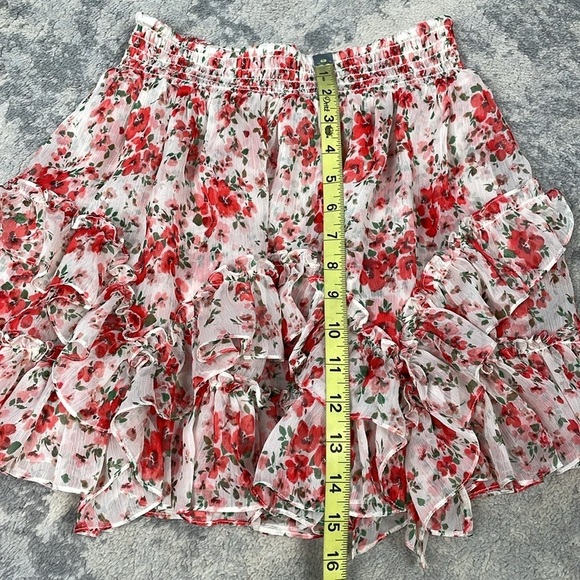New Misa Los Angeles Floral Mini Skirt Smocked Elastic Waist Tiered Ruffles M - Picture 9 of 12